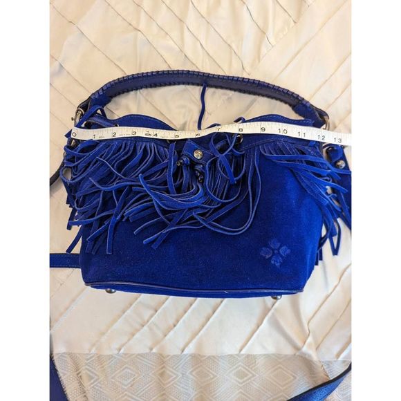 PATRICIA Nash blue suede fringe bucket bag euc - Picture 7 of 8